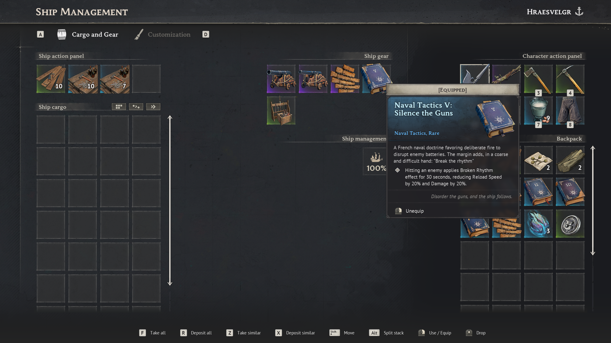 The ship management UI in Windrose