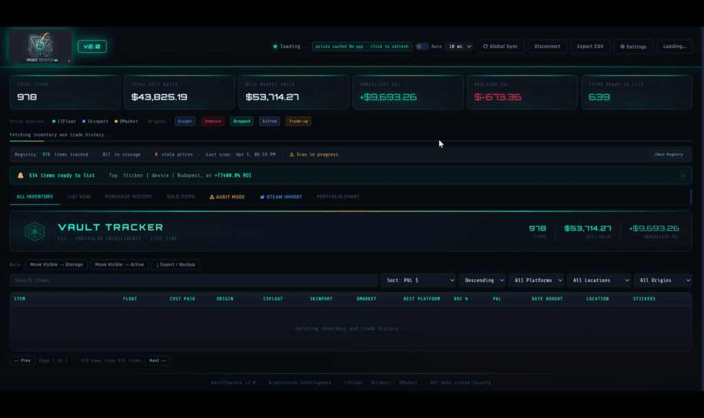 I have 3,000+ skins in storage units and got tired of guessing my P&L, so I built a "Vault" dashboard to track it all.