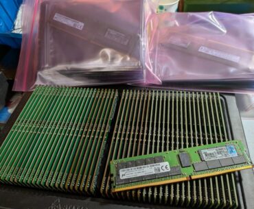 2 years ago, my dad's company bought new servers and immediately upgraded the RAM. They were going to throw away the replaced sticks so he saved them from the dumpster and gave them to me. I present to you 72x32GB HPE DDR4-2666MHz ECC RDIMMs.