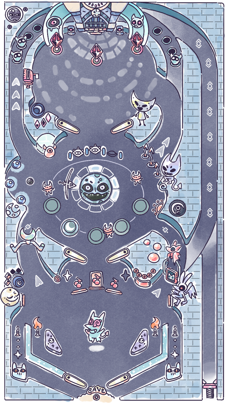 The full three-stage board layout for Devils on the Moon pinball.