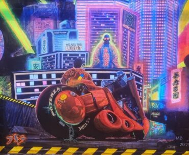 "Hand-painted UV cyberpunk upgrade of my Akira poster"