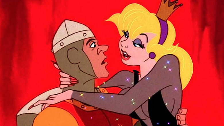 Dirk the Daring holds Princess Daphne in Dragon's Lair
