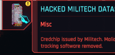 Militech datashard hacked, I got 10k after doing "the pickup" but its still in my inventory