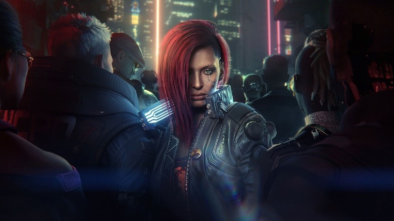 V standing in a crowd in Cyberpunk 2077
