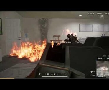 Setting a gasoline trap, then firing some shots to lure an enemy in.