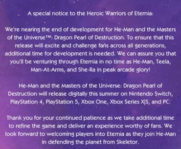 He Man And The Masters Of The Universe: Dragon Pearls Of Destruction has been delayed to Summer 2026