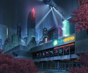 Concept art of a real-life cyberpunk complex in Prague. Created from a real photo + 3D by artist Tomáš Müller (Handcrafted, No AI).