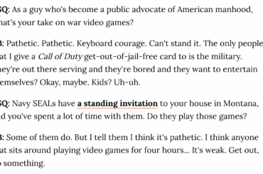 Director Peter Berg's opinion of Call of Duty, from a 2013 Esquire interview. [COD]