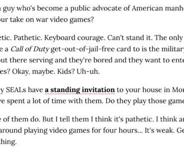 Director Peter Berg's opinion of Call of Duty, from a 2013 Esquire interview. [COD]