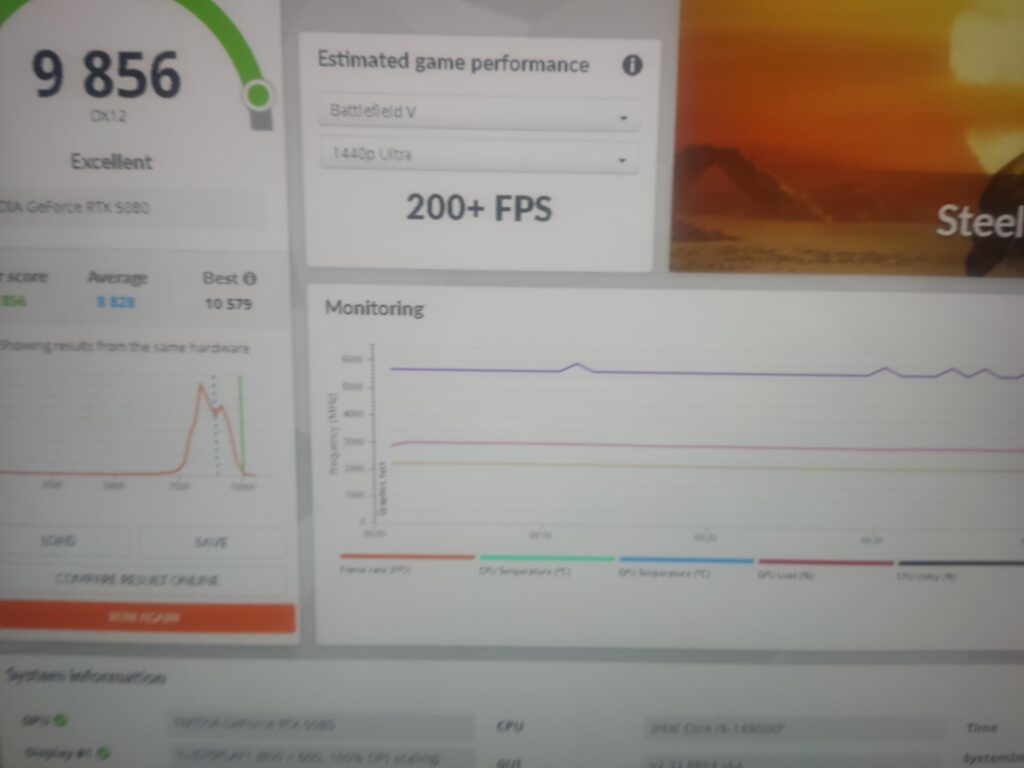 One of the best results of these days. 9856 points in 3dmark benchmark steel nomad with my rtx  5080 and my i-9-14900kf.