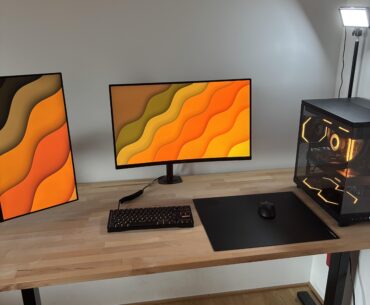 Wood desk setup