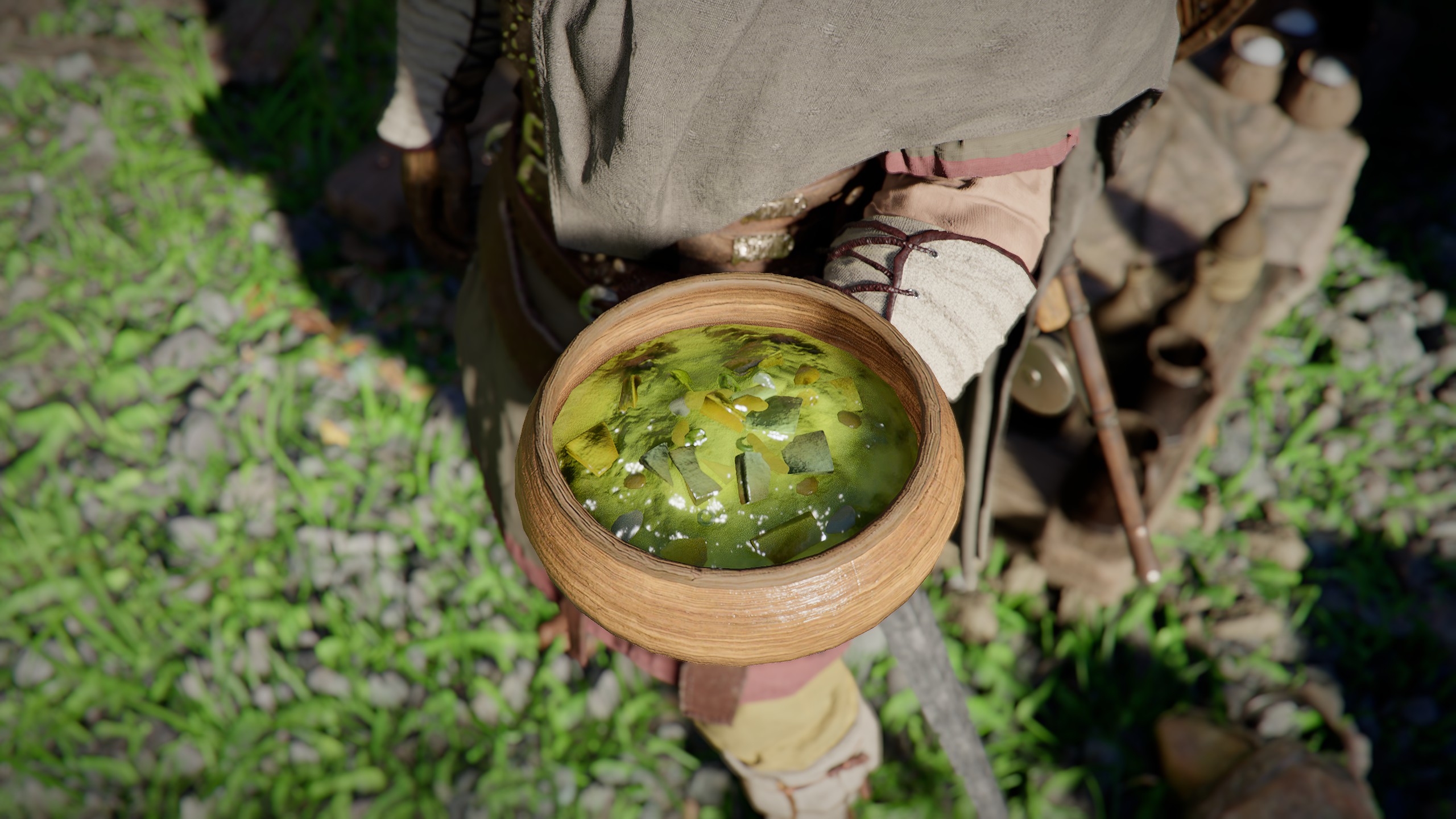 Kliff holding a bowl of gross food