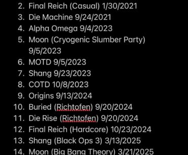 My list of completed zombie easter eggs