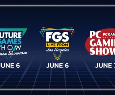 Logos for the Future Games Show Summer Showcase, FGS Live From Los Angeles, and PC Gaming Show