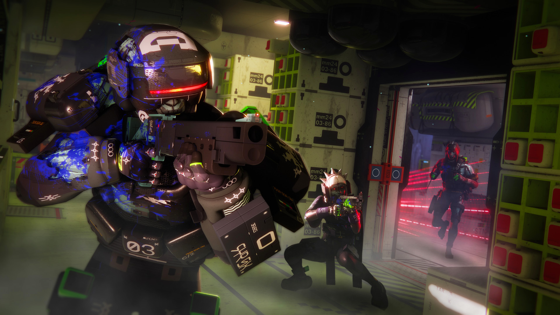 Marathon: A Destroyer shell aiming a shotgun, with a Vandal and Assassin approaching in the background.
