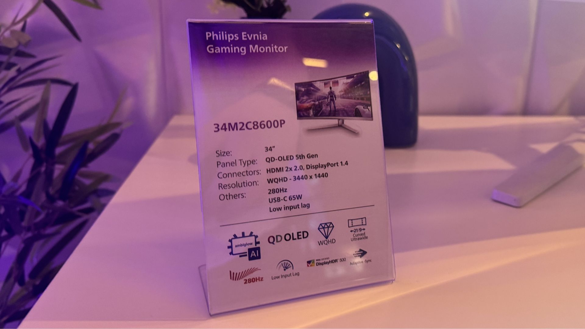 The specs for the Philips Evnia 34M2C8600P gaming monitor