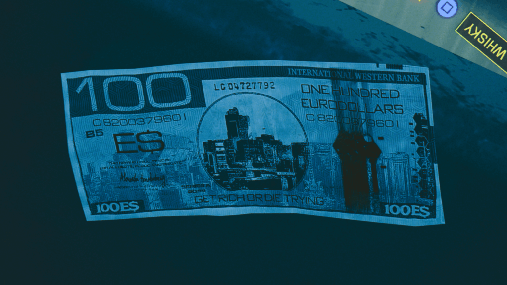 This is (as far as i know) the first time the game has shown an unrolled physical €$ bill!