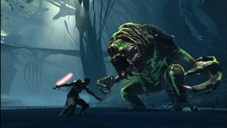 Starkiller faces off against the dreaded Rancor monster.