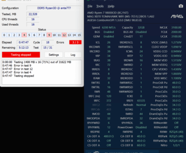 Trying out 6200mhz on my 6000mhz cl26 kit, any suggestions for TM5 errors?