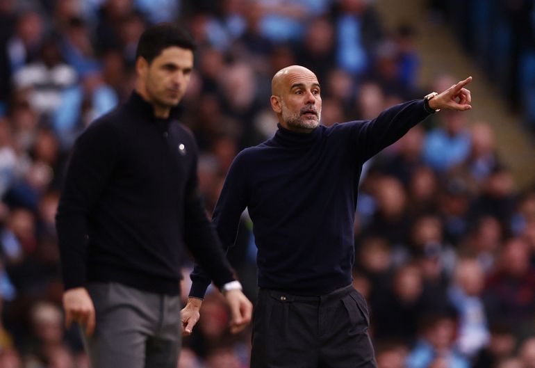 Arsenal manager Mikel Arteta and Manchester City manager Pep Guardiola