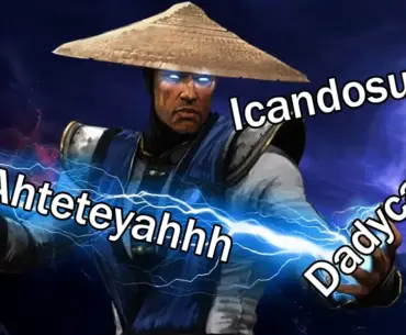 Fan comically tries to transcribe the gibberish that Raiden says during his Electric Fly special in Mortal Kombat
