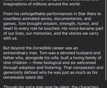 Tom Kane aka the voice of Takeo has passed away.