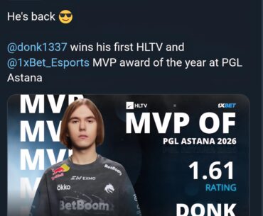 Donk secures his first MVP of 2026 with a 1.61 rating