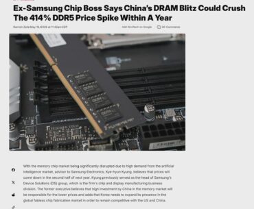 China could solve global ram shortage according to ex-Samsung executive
