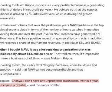 Navi's owner about esports profitability