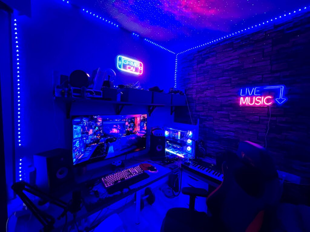 My gaming set up, for those of you who like neon- style ambience