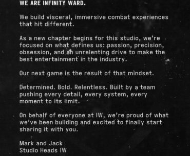 [COD] New statement from Infinity Ward about their upcoming game.