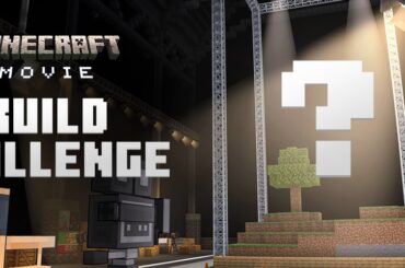A screenshot of a movie set built in Minecraft. The text overlay says 'Minecraft Movie Build Challenge'