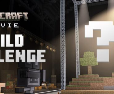 A screenshot of a movie set built in Minecraft. The text overlay says 'Minecraft Movie Build Challenge'