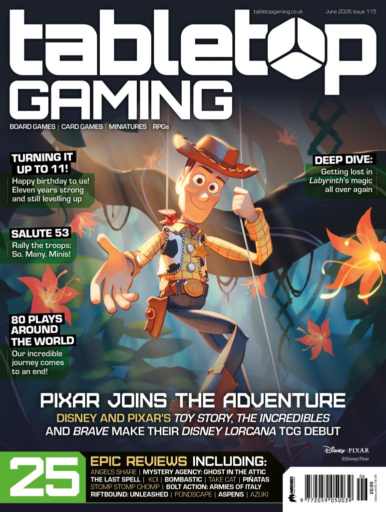 The cover of Issue 115 of Tabletop Gaming magazine, featuring Woody from Disney Lorcana Wilds Unknown