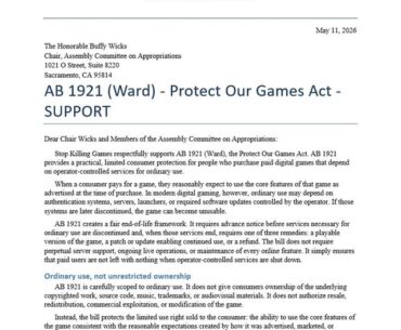 Update: Stop Killing Games' response to yesterday's ESA objection of the Protect Our Games Act