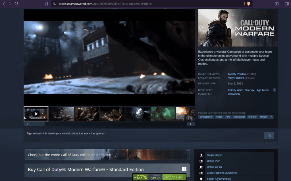 [COD] Is this a good time to buy Modern Warfare 2019, 67% off at $19?