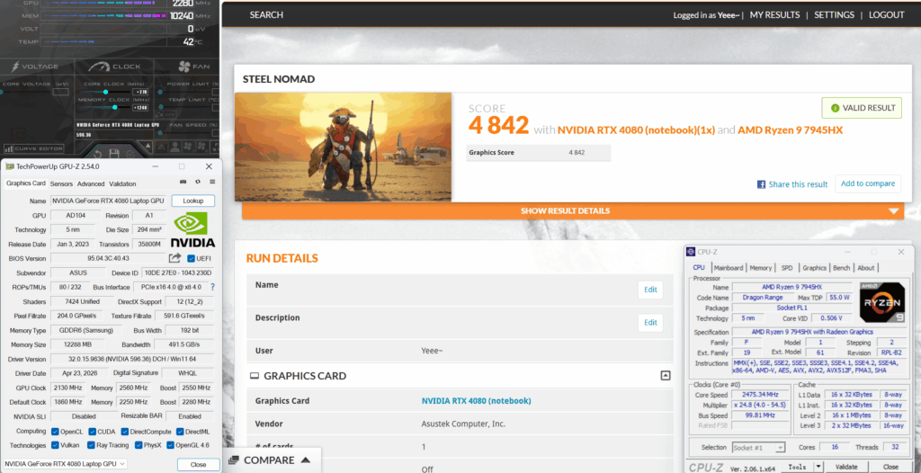 3rd place for Steel Nomad on 4080 Laptop