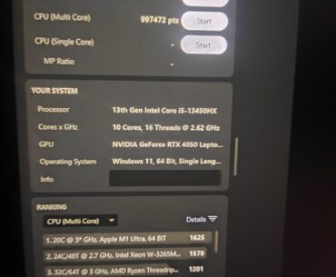 My cinebench score