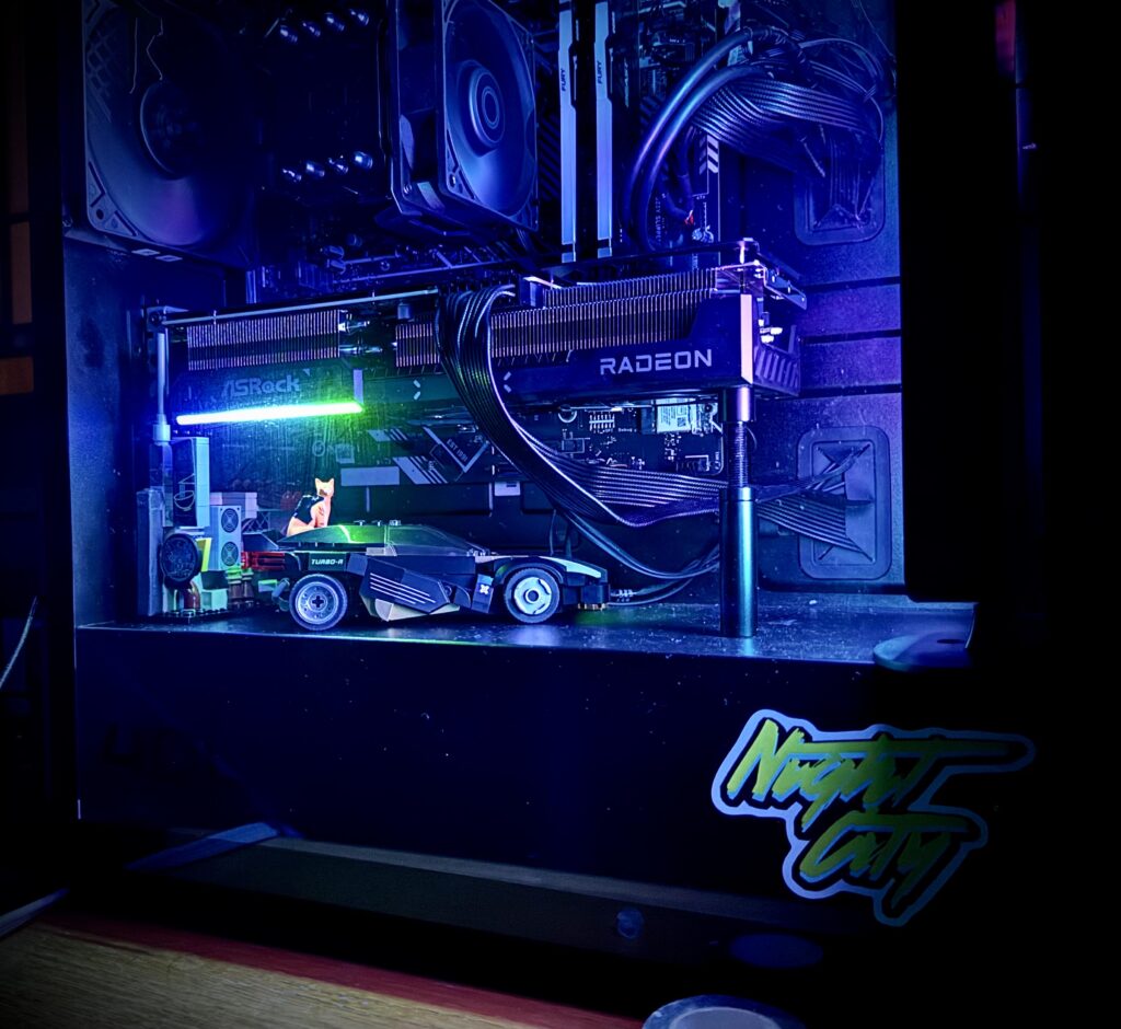 A diorama paying homage to Stray, and a certain Chiba City district from Neuromancer