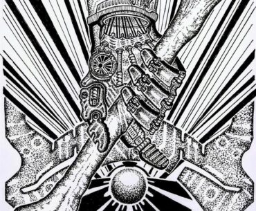 'Visions'. Original illustration, hand-drawn with black ink on paper, by me.