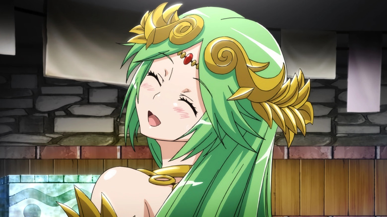 Palutena smiling in the Kid Icarus short "Palutena's Revolting Dinner"