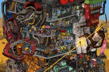 A giant Where’s Waldo-style robot city minigame