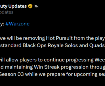 Standard Black Ops Royale will return on May 21st and Hot Pursuit will be removed.