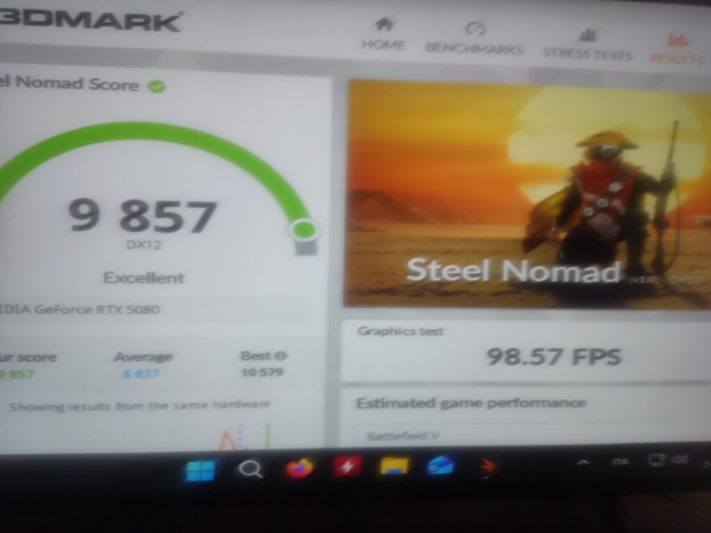 This is my run for today.  9857 points in 3dmark benchmark steel nomad with my rtx 5080  and my i-9 -14900kf,