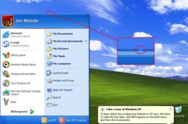 2 pixels are missing from the Windows XP start menu in one specific update from 2002.