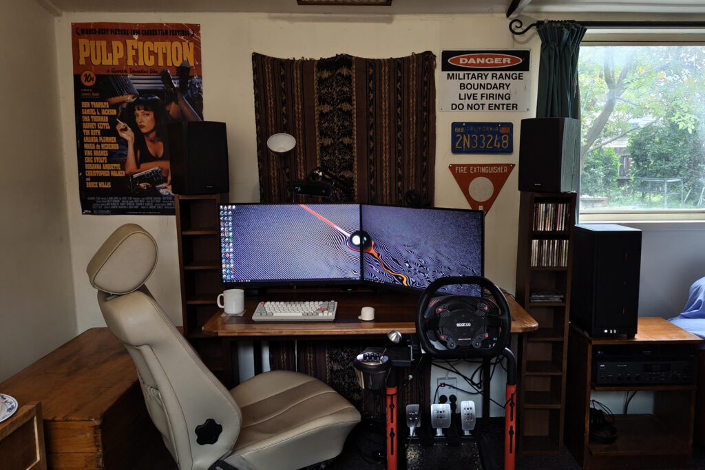 My setup in a converted garage (hence the side door fabric cover).