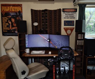 My setup in a converted garage (hence the side door fabric cover).
