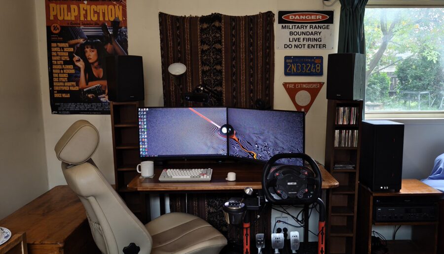 My setup in a converted garage (hence the side door fabric cover).