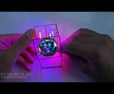 I Build Brass Wire Sculpture, desk gadget. YUMO SMART CUBE (Waveshare/ESP32-S3)Touchscreen, Round Touch Display & RGB LEDs