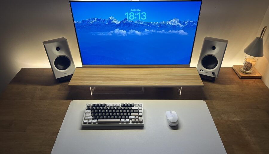 White, wood, and warm lights